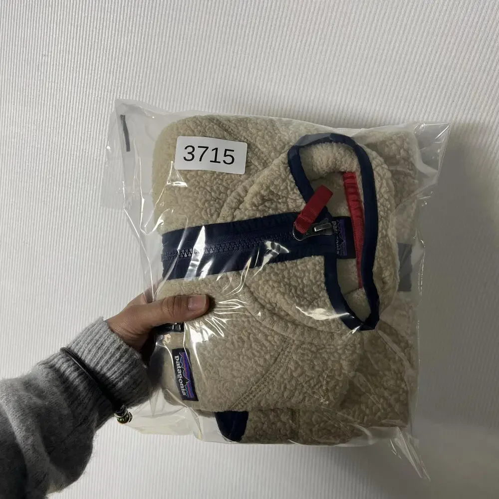 Patagonia Fleece Jacket Kids 7-8 Beige Full Zip Logo Pockets Outdoor Winter